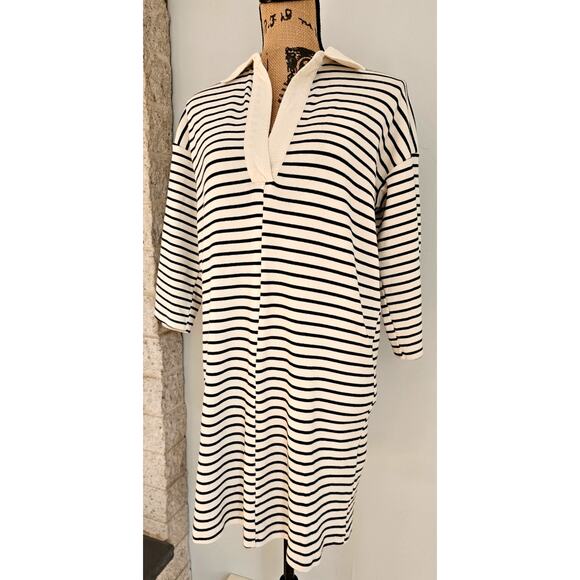 Tuckernuck White Seersucker Ashton Knit Polo Dress, Black/White Stripe, Sz S - Picture 4 of 8